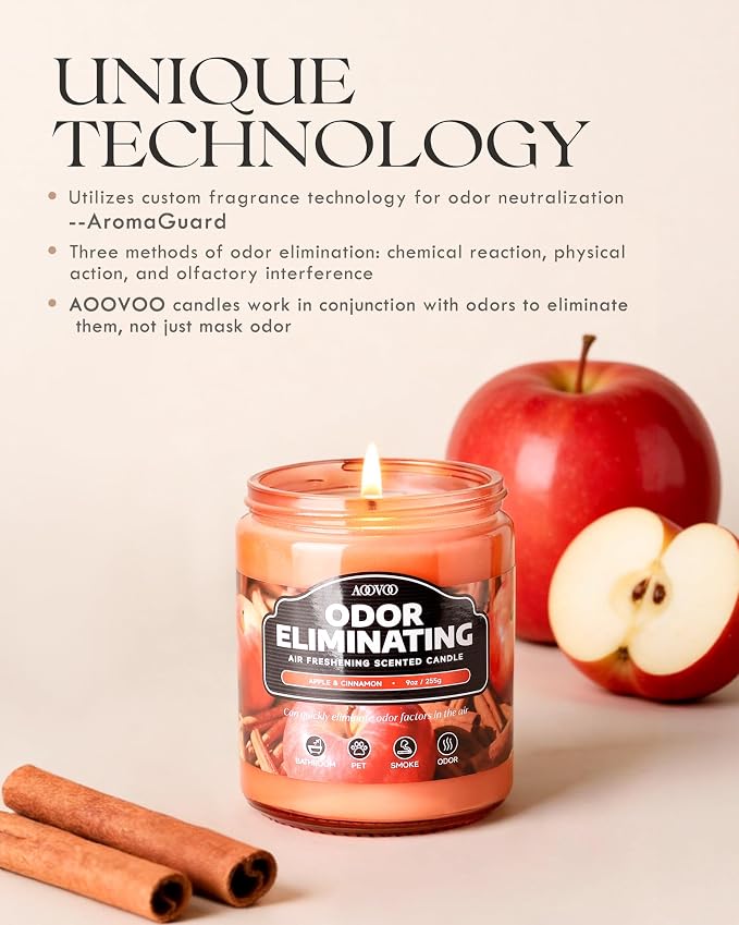 AOOVOO Apple Cinnamon Odor Eliminating Candle - 9 oz Fall Candles - Image 2