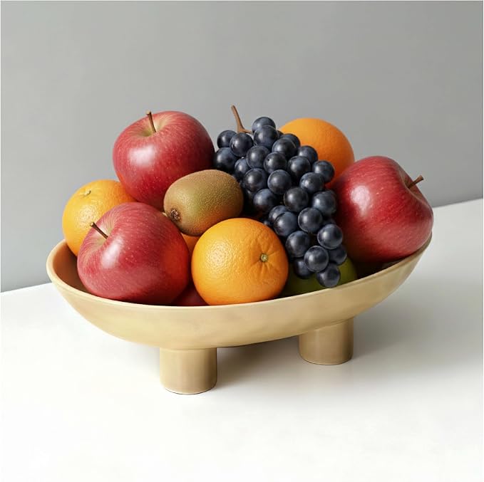 Three-Leg Ceramic Fruit Bowl, 12 Inch Oval Serving Dish by Unknown