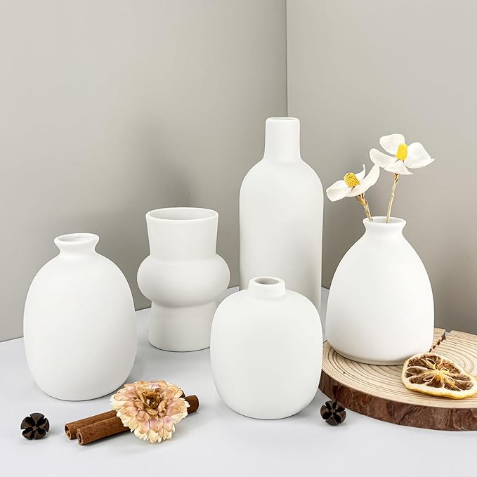 White Vases Set of 10, Small Ceramic Flower Vases Bulk Bud Vases - Image 6
