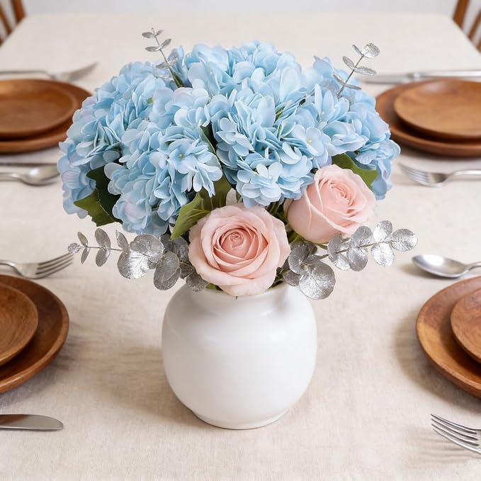 Kimura's Cabin 6pcs Fake Hydrangeas Flowers Artificial Hydrangea, Light Blue | - Image 9