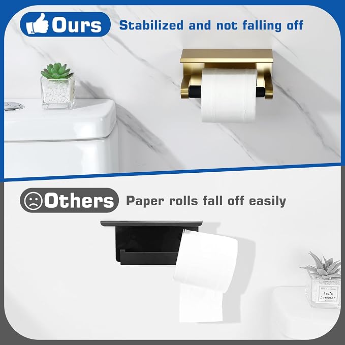 Alise Toilet Paper Holder with Shelf Wall Mount Adhesive or Screw in - Image 7
