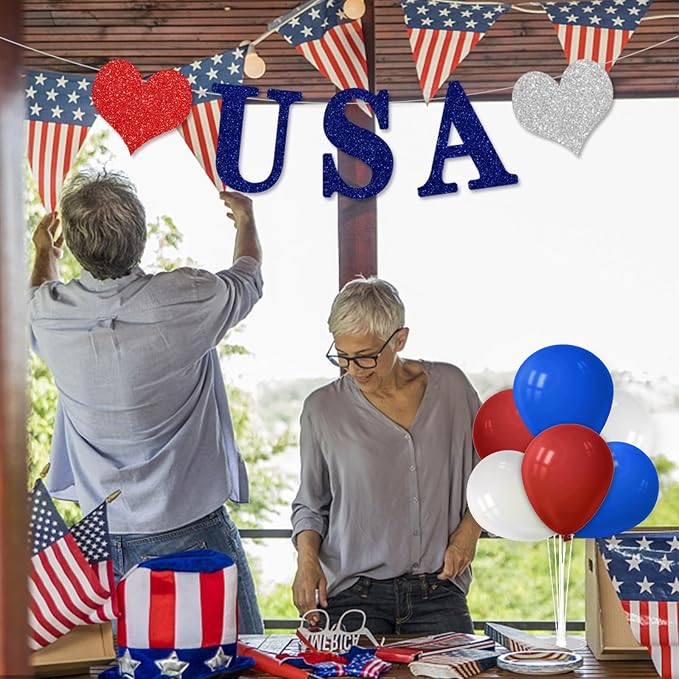 ZJDHPTY 4Set Red White and Blue Balloon Stand Patriotic Decorations | Balloon - Image 2