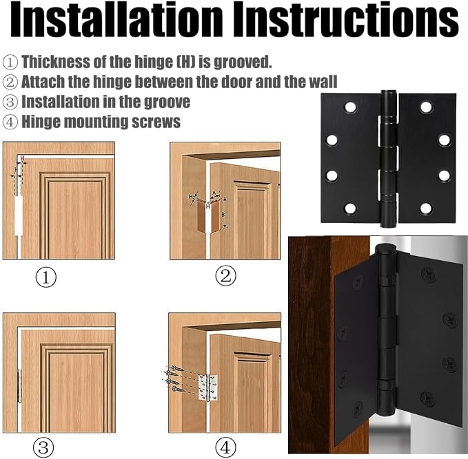 6Pcs 4.5 x 4.5 Inch Heavy Duty Door Hinges, Matte Black Commercial Door Hinges - Image 4