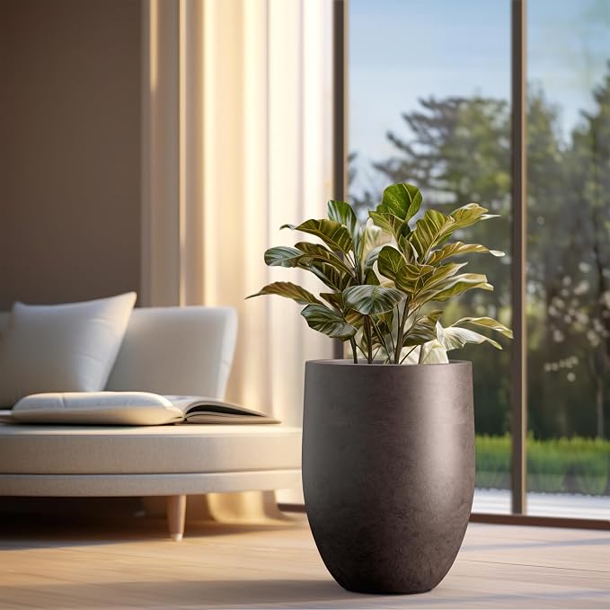 Kante Large Round Bullet Char Brown Concrete Planter 21.7" Tall, Outdoor | - Image 5