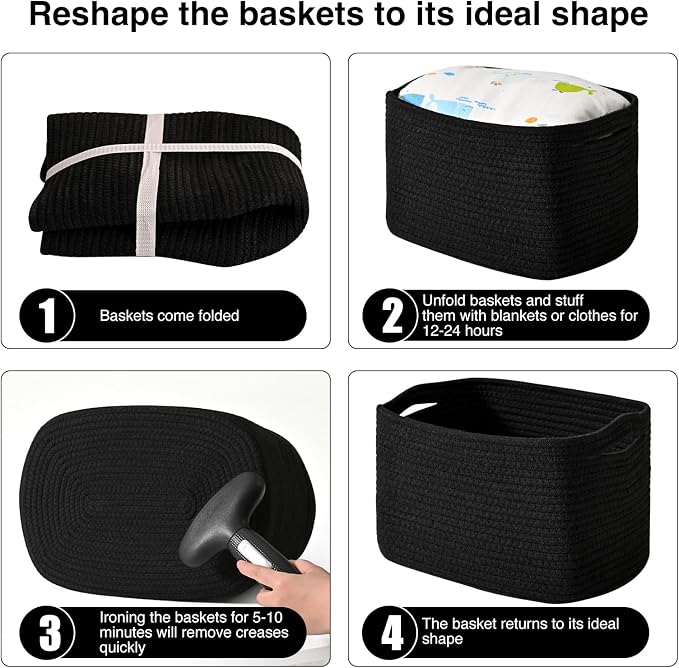 ICERZCZ Black Storage Baskets for Organizing Shelves, Toy Basket for Nursery - Image 7