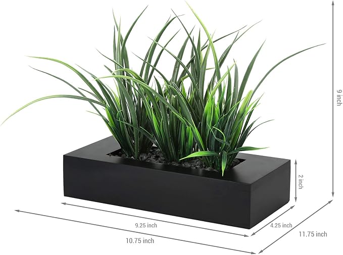 MyGift Artificial Green Grass Plants Potted in 9-inch Matte Black Wood - Image 4