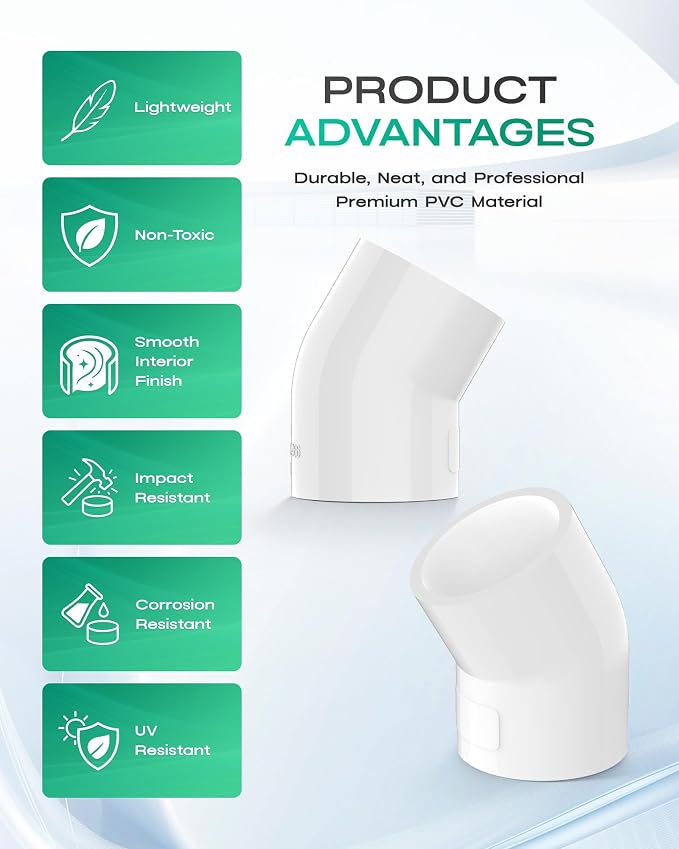 4-Pack 1-1/4 Inch 45 Degree PVC Elbow Pipe Fittings, Furniture Grade SCH40 PVC - Image 5