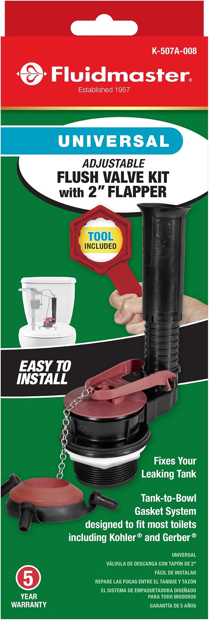 Fluidmaster K-507A-008 Universal 2-Inch Adjustable Toilet Flush Valve Repair Kit - Image 3