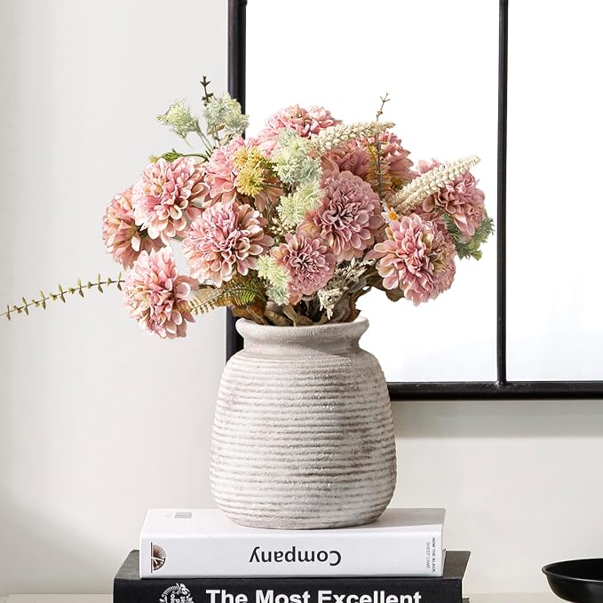 Ceramic Flower Vase, Small Vase Rustic Farmhouse Vases Home Decor Short Pottery - Image 4