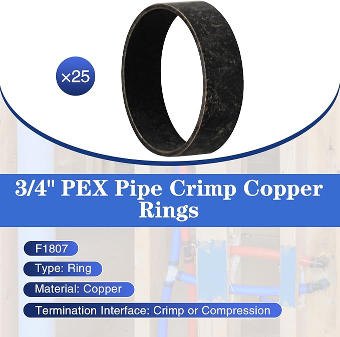 25 Pack 3/4" PEX Copper Crimp Rings | - Image 2
