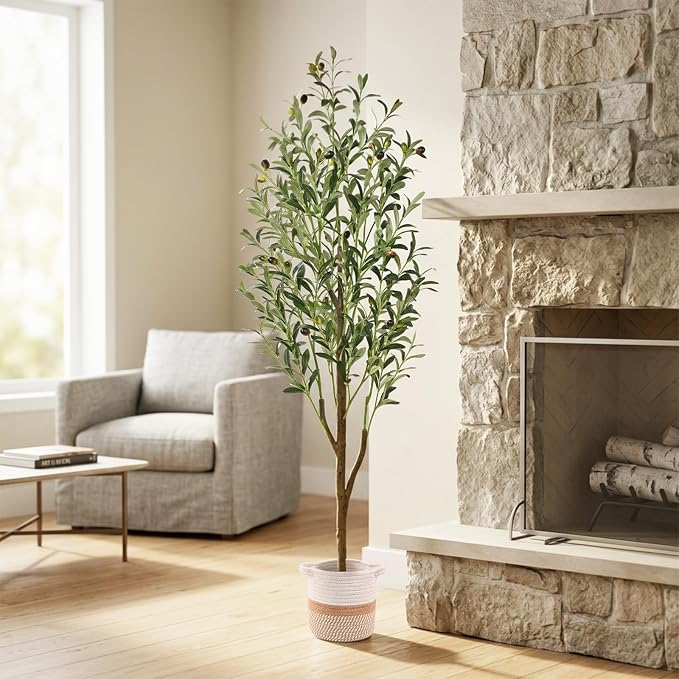 5FT Artificial Olive Tree with Basket, Realistic Wood Trunk | Indoor Faux Olive - Image 6