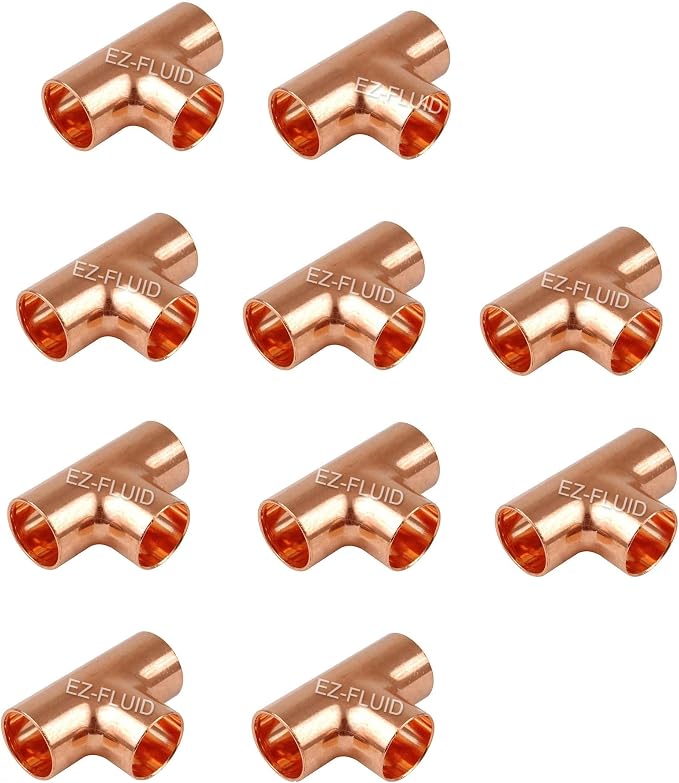 EZ-FLUID 3/4" Copper Tee, C X C LF Sweat Solder Tee, Pressure Fittings by EZ-FLUIDPlumbingProducts