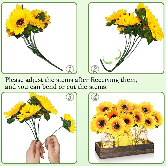 BLEUM CADE 3Pcs Mason Jar with Artificial Flowers Wood Tray and Light | - Image 2