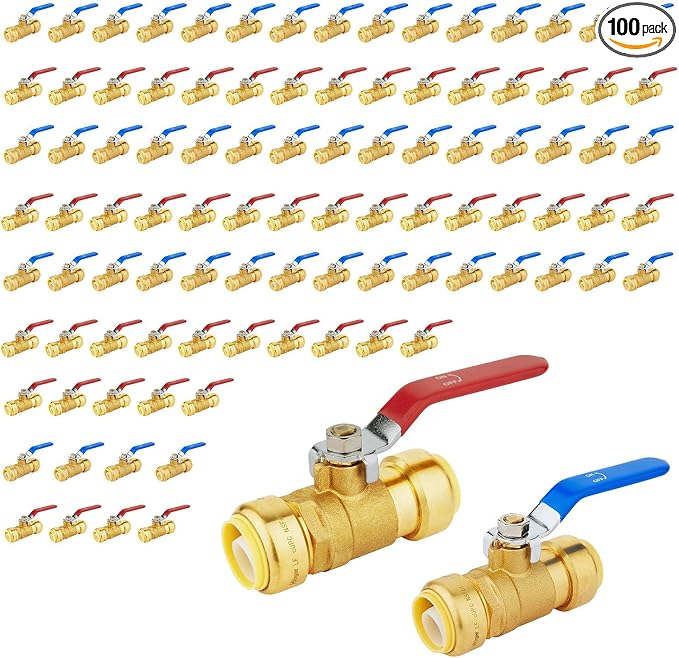1/2" Ball Valves, 100 Pack Push Fit Shut Off Valves by Unknown