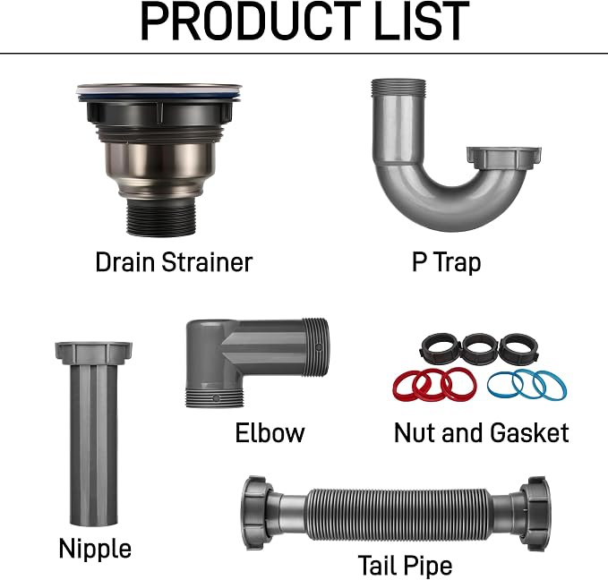 Kitchen Sink Drain Kit, 3-1/2 Inch Strainer - Image 3