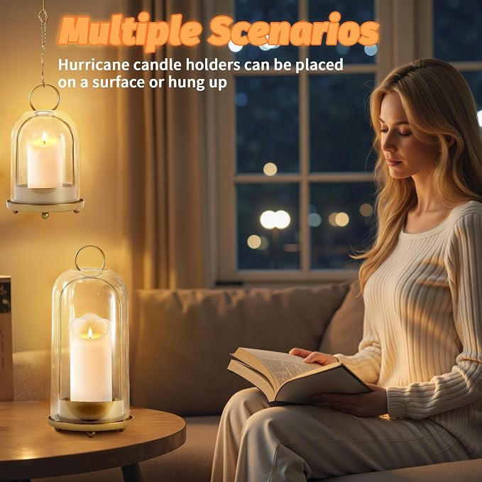 Hurricane Glass Candle Holders, Large & Medium Brass Lanterns Hurricane - Image 6