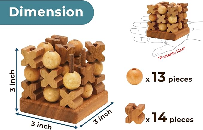BSIRI 3D Wooden Tic Tac Toe Rustic Coffee Table Decor Unique Gifts - Image 4