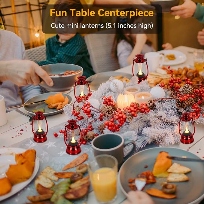 Mini Red Lanterns for Christmas Decor, Lightweight Portable Small LED Lanterns - Image 2