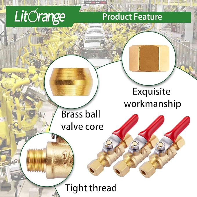 2 Pcs Lead-Free Brass Mini Ball Valve Shut Off Switch, 1/4 inch Compression | - Image 2