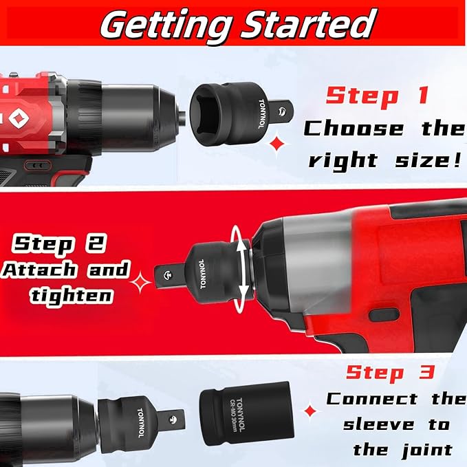TONYNOL Impact Socket Adapter 1/2" F to 3/4" M, Cr-Mo Steel, Enhances Impact - Image 3