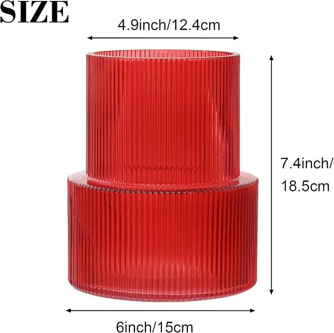 Ribbed Glass Vase, Flower Vase, Fluted Red Vases - Image 7