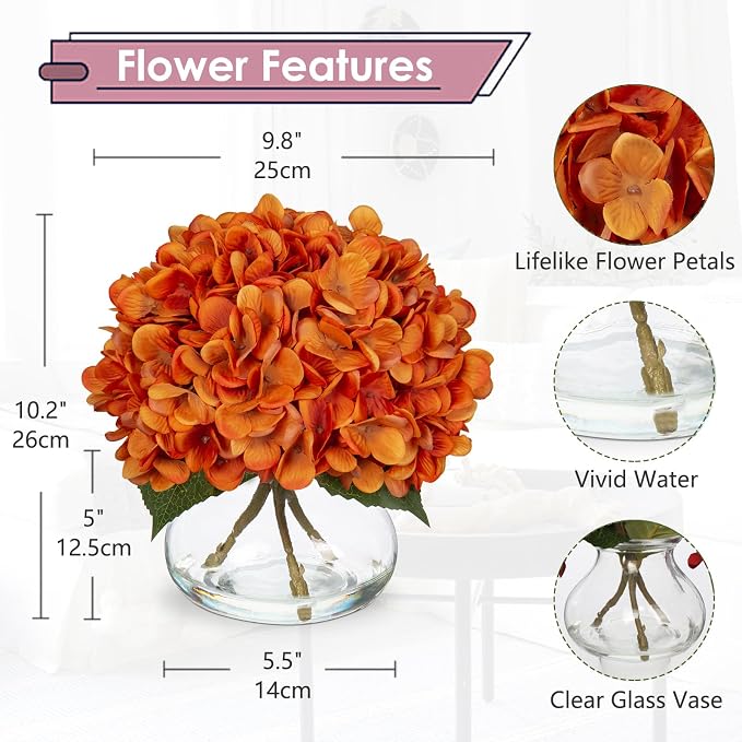 Hollyone Orange Fall Hydrangea Artificial Flowers - Image 2