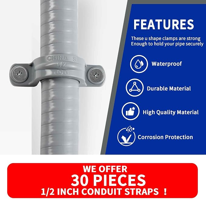 Yariwiz 1/2 inch Plastic PVC Flex Electrical Conduit Strap Clamp Fittings - Image 3