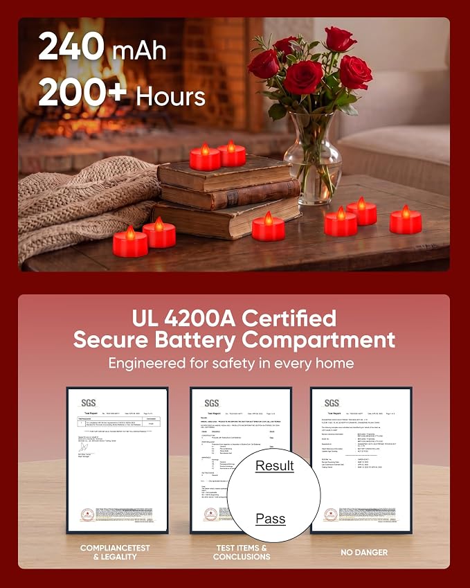 Homemory 50-Pack Red Flameless Battery Tealight Candles, 200+ Hours | - Image 3