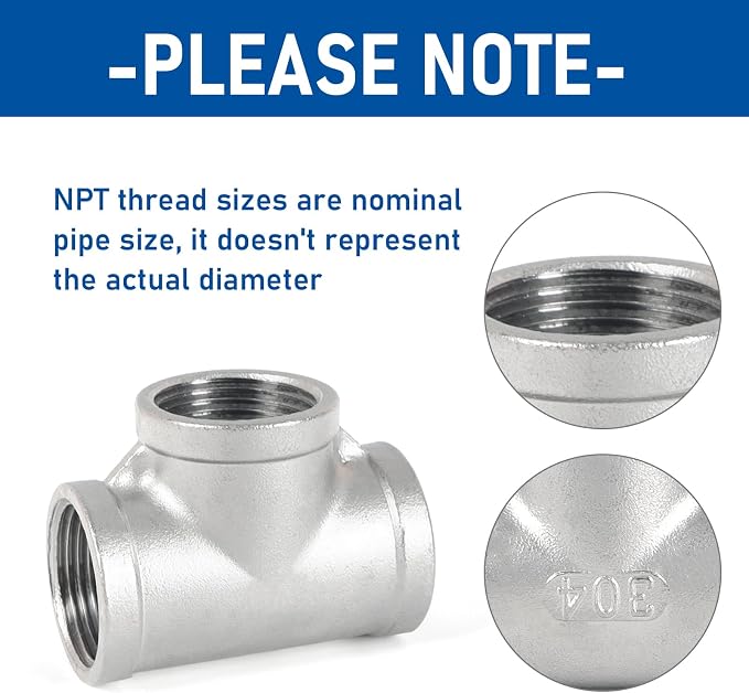 Pipe Fittings 304 Stainless Steel Tee Pipe Fittings 1/2" x 1/2" x 1/2" NPT - Image 6
