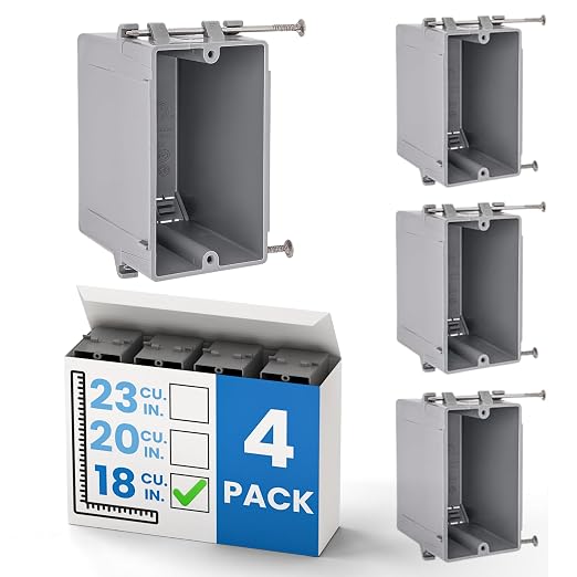 1-Gang New Work Outlet Box, 18 Cubic Inch Single Gang PVC Electrical Box by OhLectric