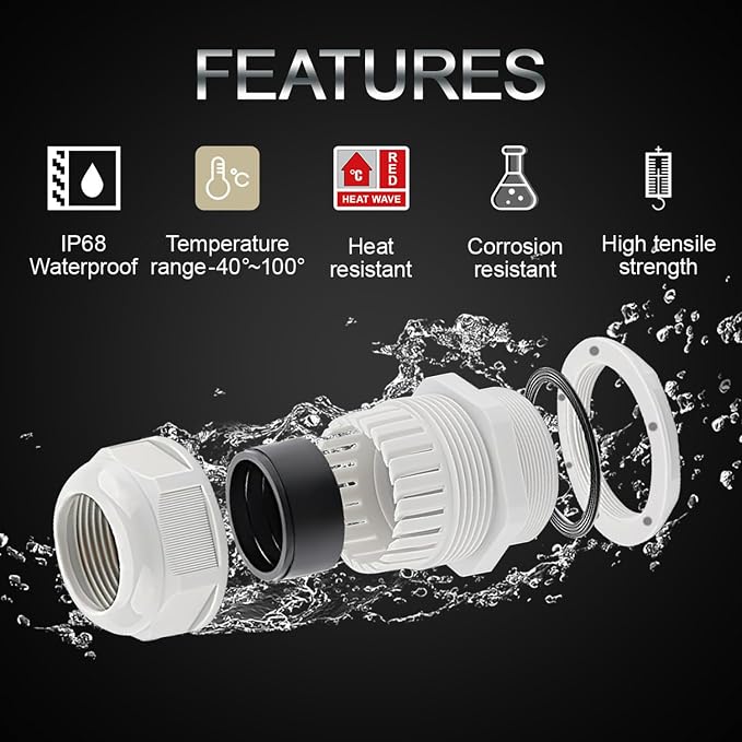 5 Pack NPT 3/8" Cable Glands Waterproof Adjustable 5-10mm Cable Connectors Grey - Image 3