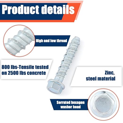 Tandefio 80 Pack 1/2 x 3 Concrete Anchors and Screw Kits Galvanized | Large - Image 3