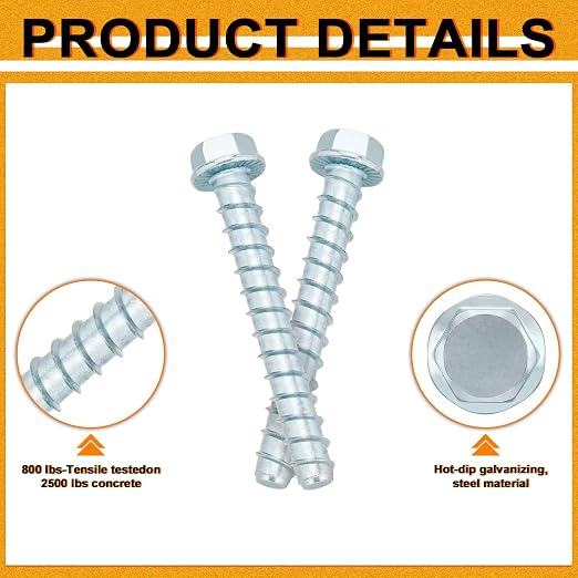 Hicarer 30 Pack 5/8 x 5 Inch Concrete Screws Galvanized - Image 3