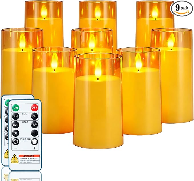 Homemory Amber Flickering Flameless Candles, Battery Operated Acrylic LED by Homemory