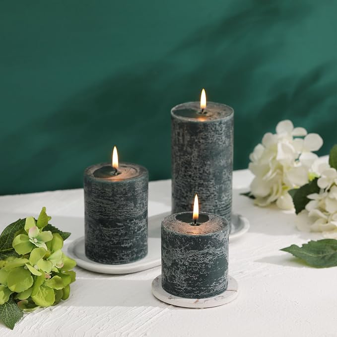 3x3 Inch Dark Green Pillar Candles Set of 3 - Image 4