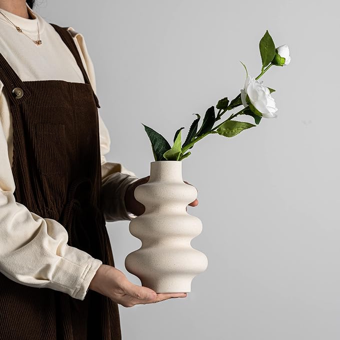 Ceramic Vase, Boho Home Decor Vase, Off White, L | Dried Pampass Vase, - Image 2