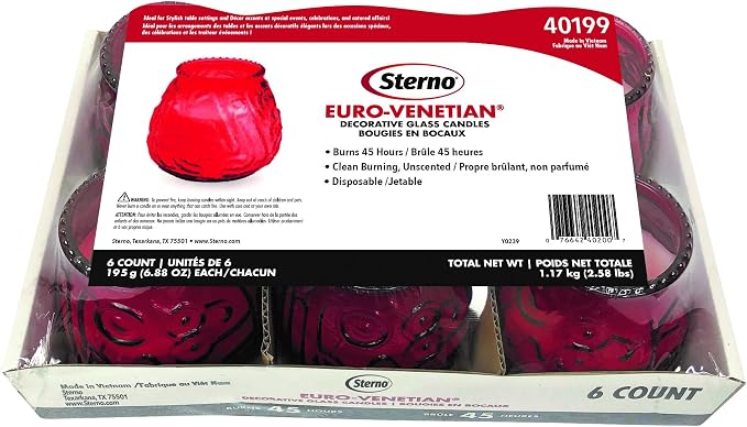 Sterno Euro-Venetian Wax Candles, 45-Hour Burn, 6 Pack | Decorative glass - Image 5