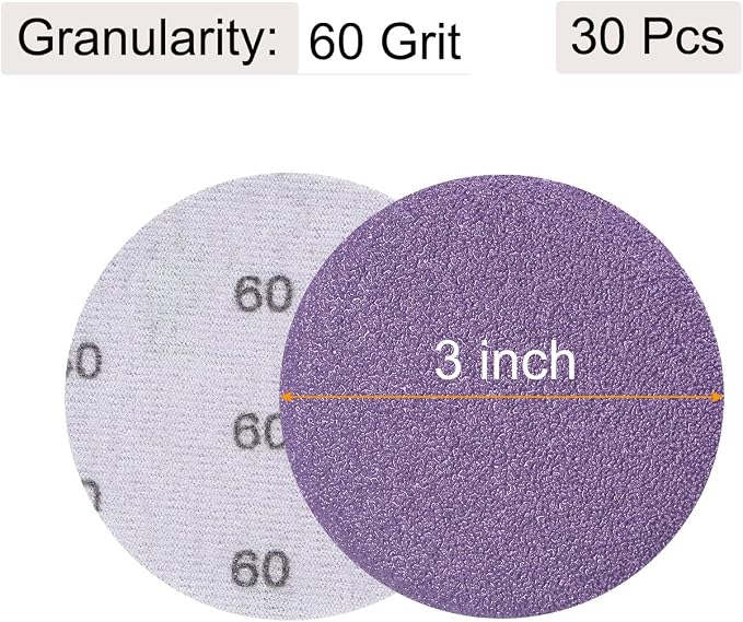 uxcell 30Pcs 3" Purple Sanding Discs 60 Grits Hook and Loop Sand Paper | - Image 2