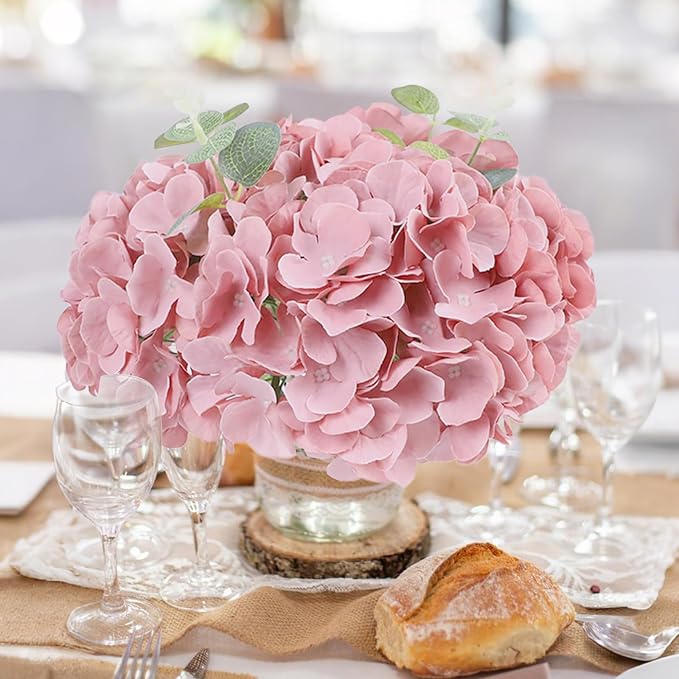 AVIVIHO 65pcs Fake Flowers Dusty Pink Hydrangea Artificial Flowers Bulk Silk - Image 2