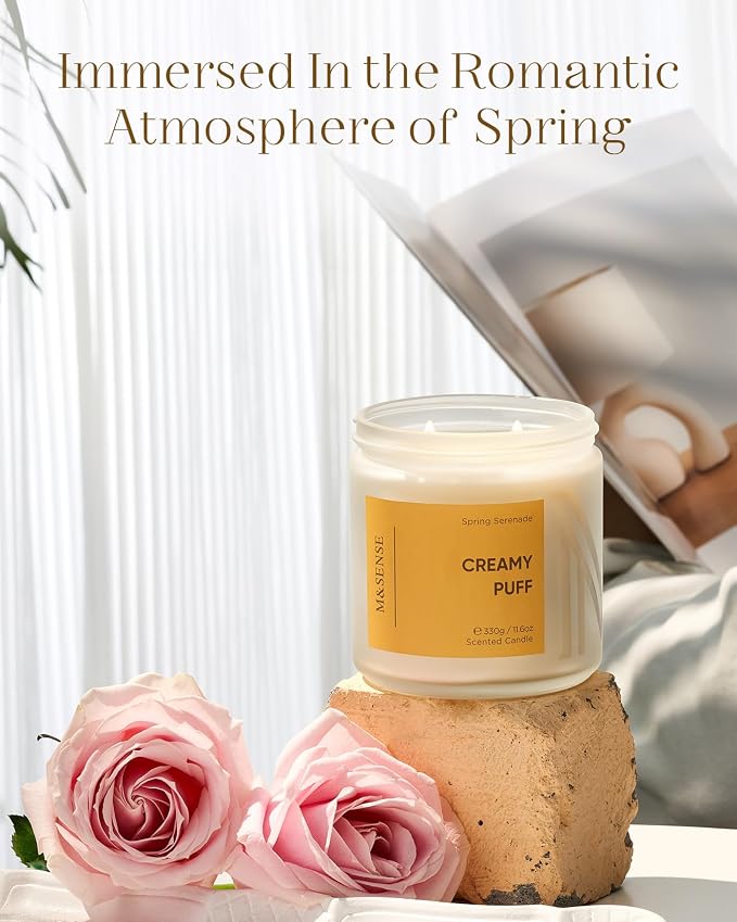 M&SENSE Sandalwood Gardenia Large Soy Candles, 11.6oz Natural Non Toxic | - Image 5