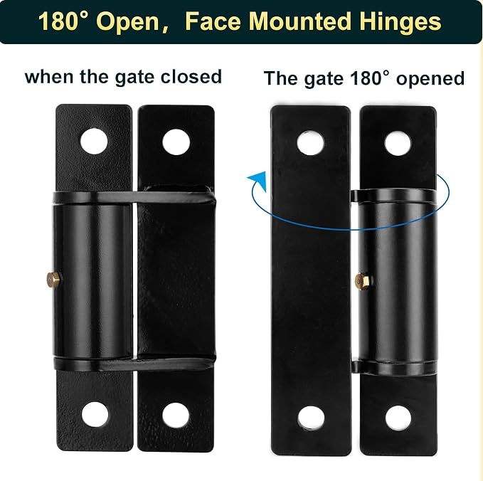 7in Heavy Duty Gate Hinges, 1100 lbs Max Load, 180° Smooth Open | 2Pcs - Image 3