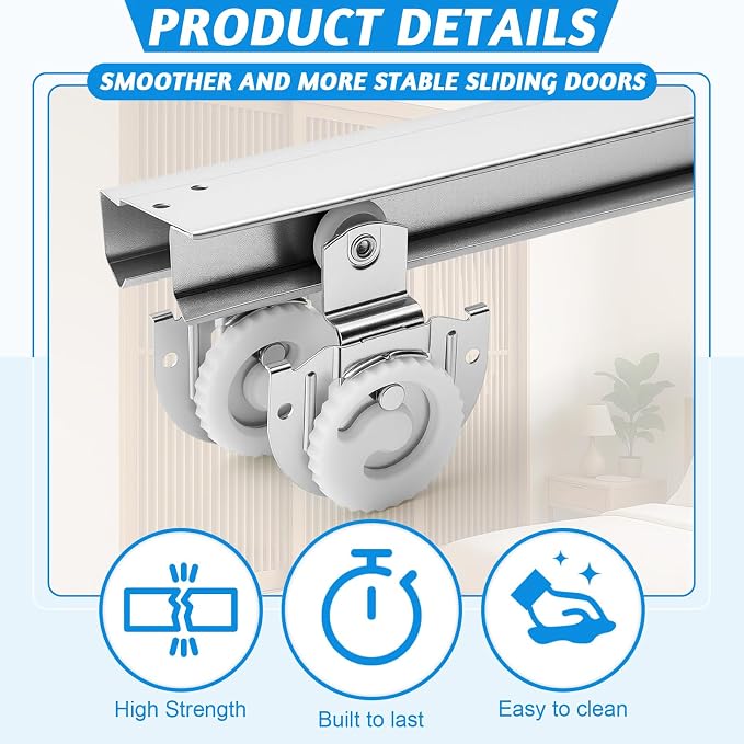 Therwen 1 Set 72 Inch/6 ft By-Pass Sliding Closet Track and Hardware Kit - Image 4