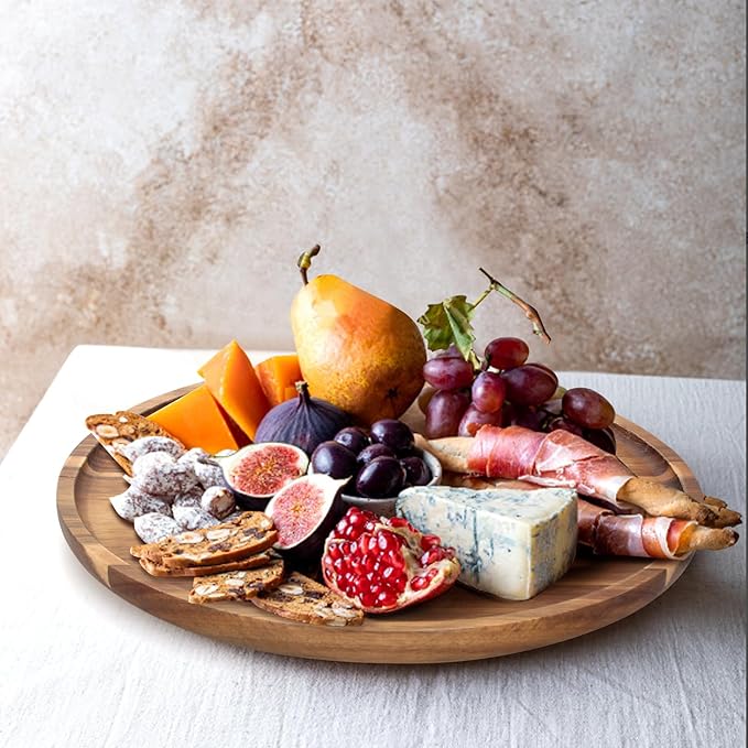 Acacia Round Wood Serving Tray for Ottoman Coffee Dining Table Decorations | - Image 6