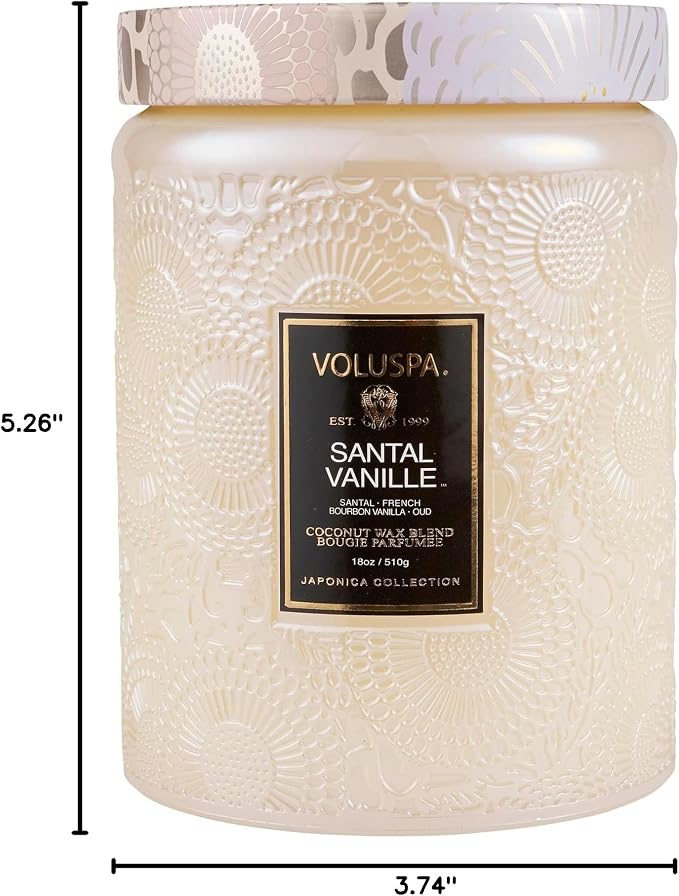 Voluspa Santal Vanille Large Scented Candle Jar 18 Oz, 100 Hr Burn | Coconut - Image 7