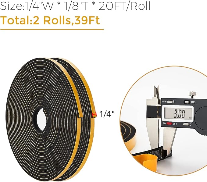 Ravinte Weather Stripping Door Seal, 1/4 x 1/8 Adhesive Foam Tape, 39 FT | - Image 3