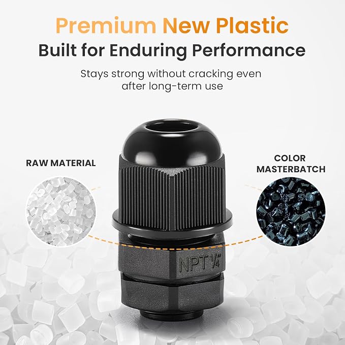 QILIPSU 50pcs 1/4" NPT Cable Gland Waterproof IP68 Nylon Cable Pass Through - Image 3