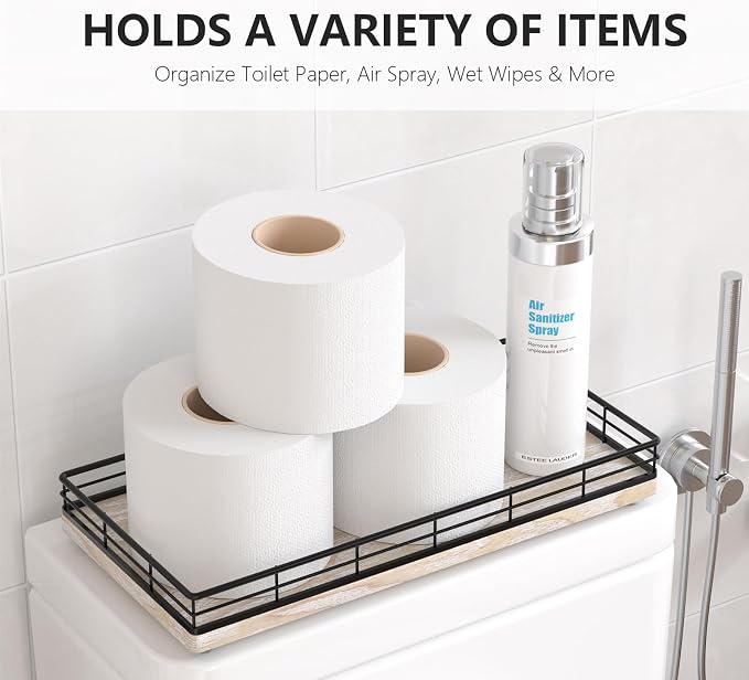 Toilet Paper Basket Organizer, Ash Wood Toilet Tank Tray - Image 2