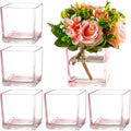 Square Pink Glass Vases Set of 6, Square Vase by MARTAGE