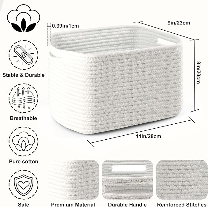 4 Pack Storage Baskets for Organizing, and Clothes, Cotton Rope Basket for - Image 2