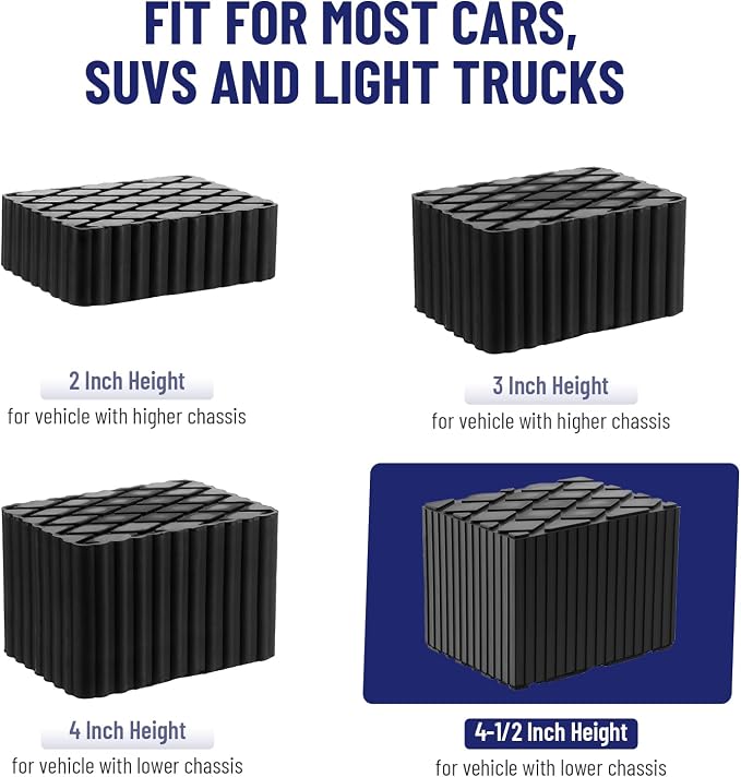Solid Rubber Auto Lift Pads, 6-1/3" x 4-3/4" x 4.5" | 4 Pack Anti-Skid Lift - Image 6